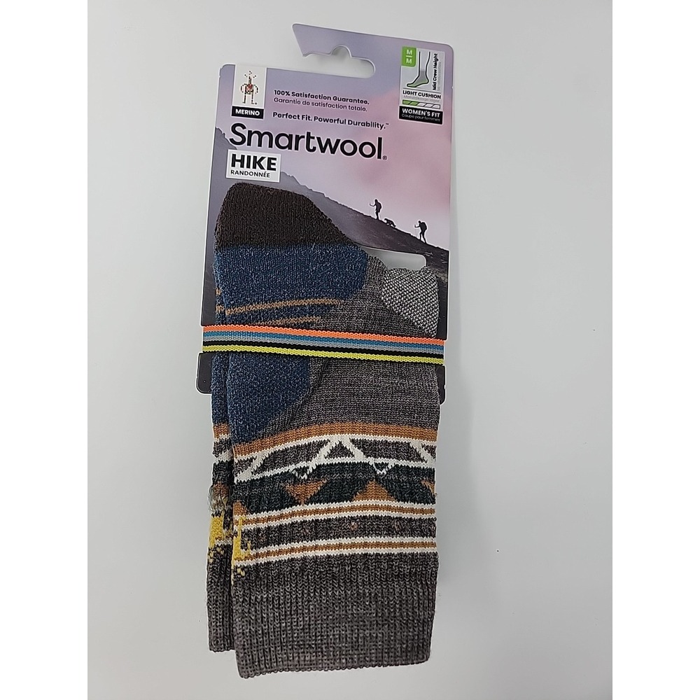 NWT Smartwool Hike Womens Taupe Print Mid Crew Socks Medium M - Picture 1 of 7